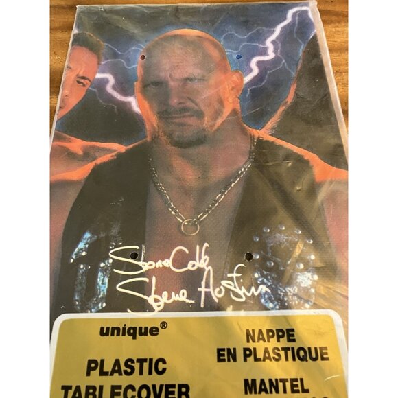 Vintage WWF Plastic Table cover Tablecloth Undertaker Steve Austin The Rock - Picture 4 of 13